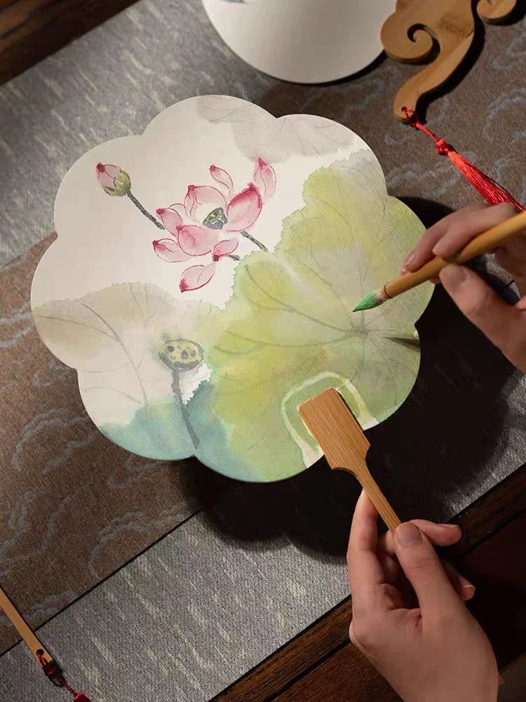 Éventail rond en papier Xuan – éventail traditionnel en papier de riz, DIY à peindre, épais, blanc