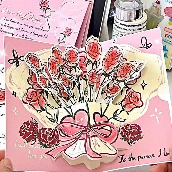 Carte de vœux 3D – bouquet de roses
