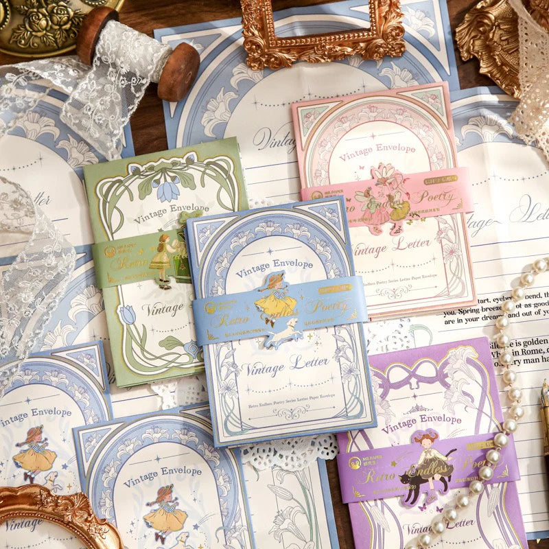 Ensemble d’enveloppes et de papier à lettres – série poétique vintage “poésie sans fin”