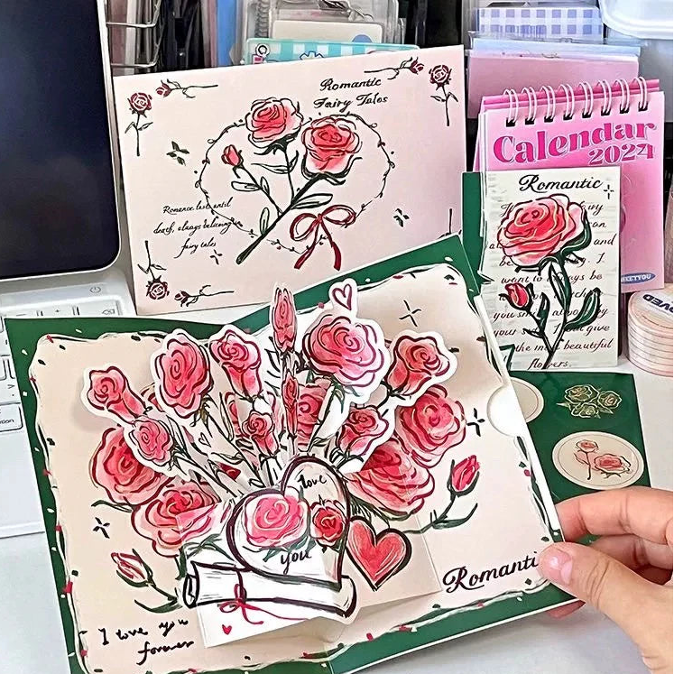 Carte de vœux 3D – bouquet de roses