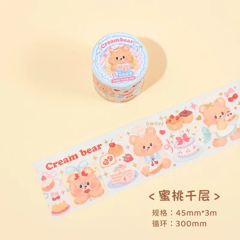 Ruban adhésif décoratif en papier – Motif ours crème