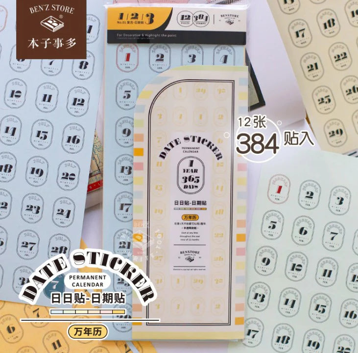 Lot de stickers par BENSTORE – Collection quotidienne, calendrier perpétuel vintage