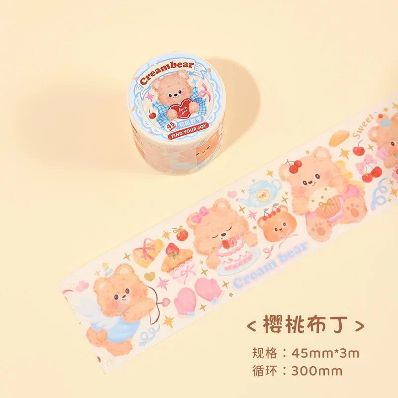 Ruban adhésif décoratif en papier – Motif ours crème