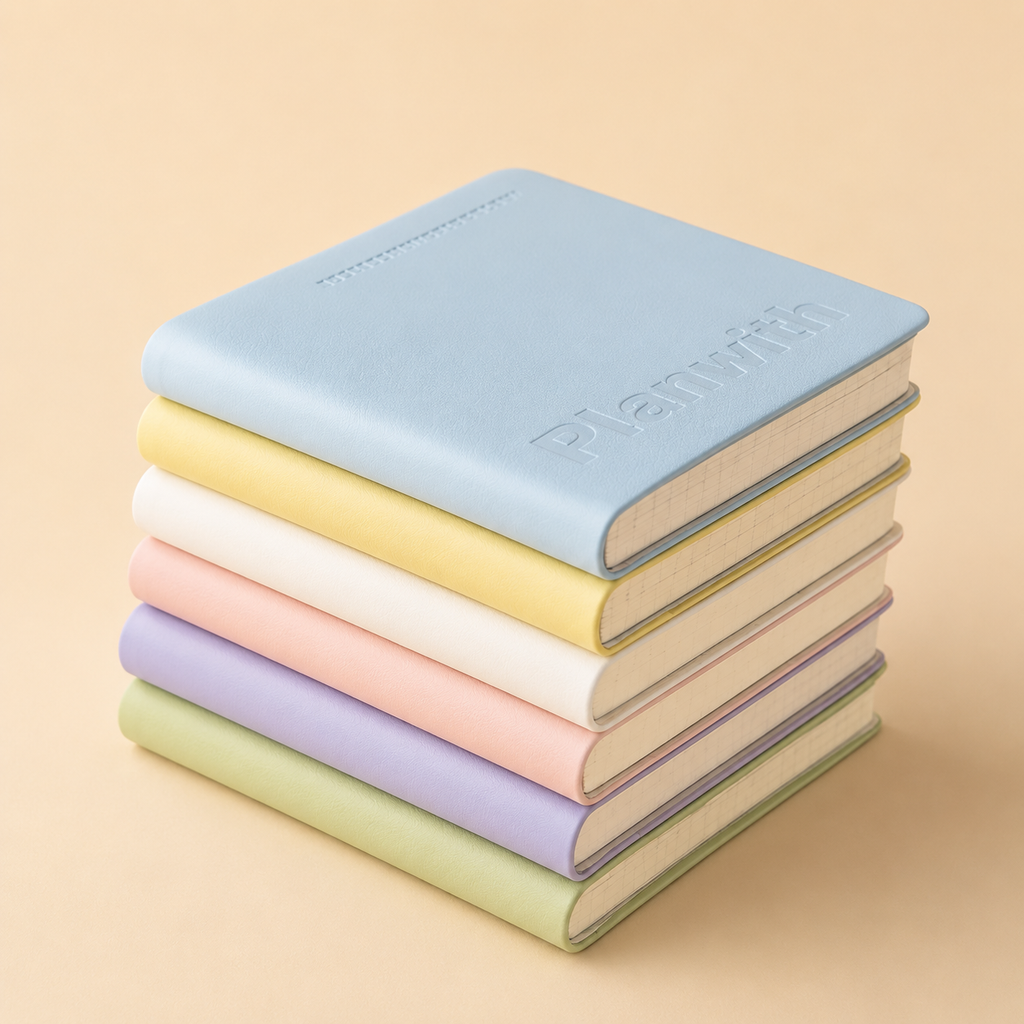 Carnet carré Planwith – Pages vierges et quadrillées, ouverture à plat