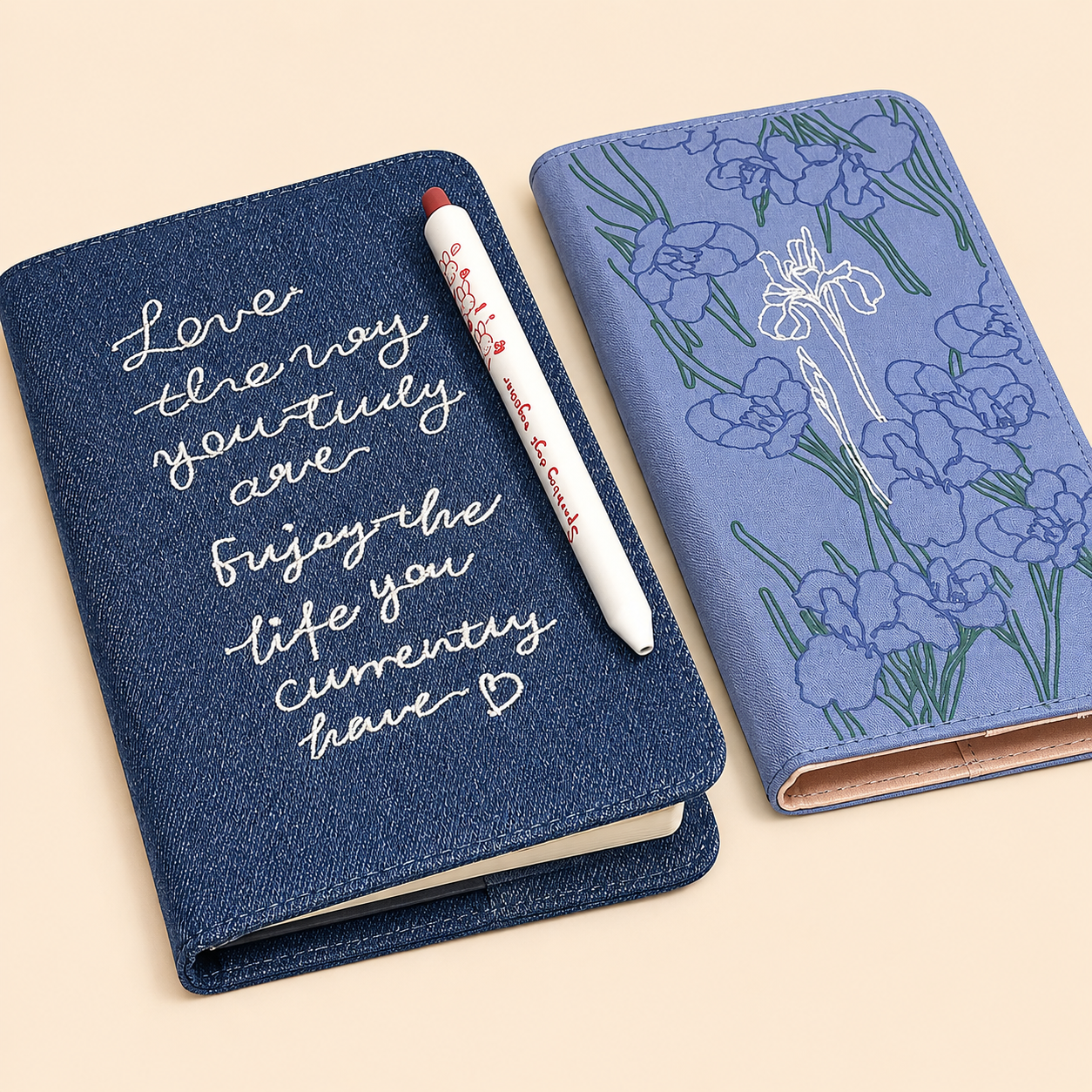 Carnet A6 en denim brodé – carnet de bullet journal, 105 × 180 mm