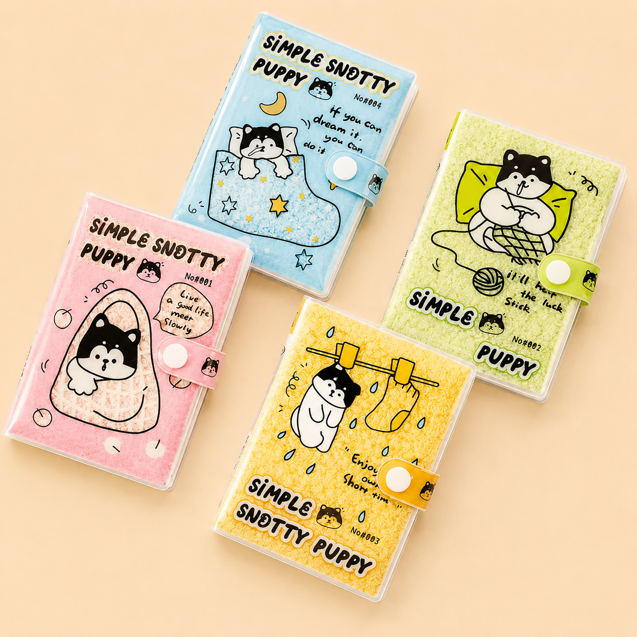 Carnet de poche A7 – “chien mignon au nez qui coule”, style puff