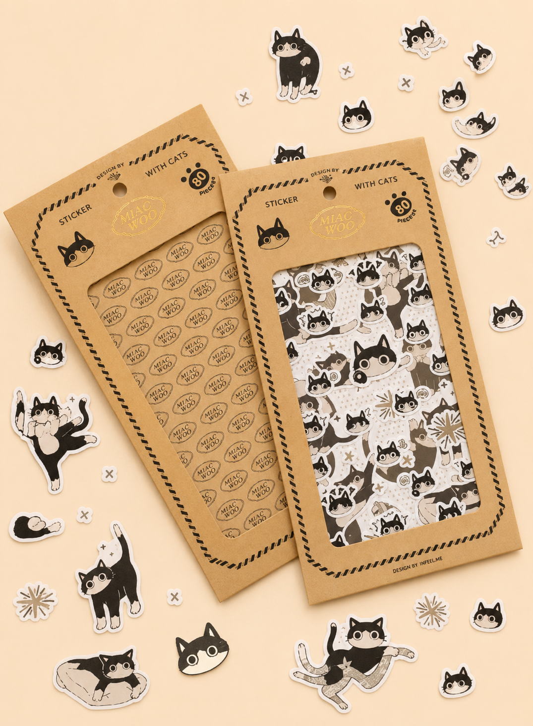 Lot de stickers par BENSTORE – Chat chou-fleur édition limitée, style rétro pour journal créatif