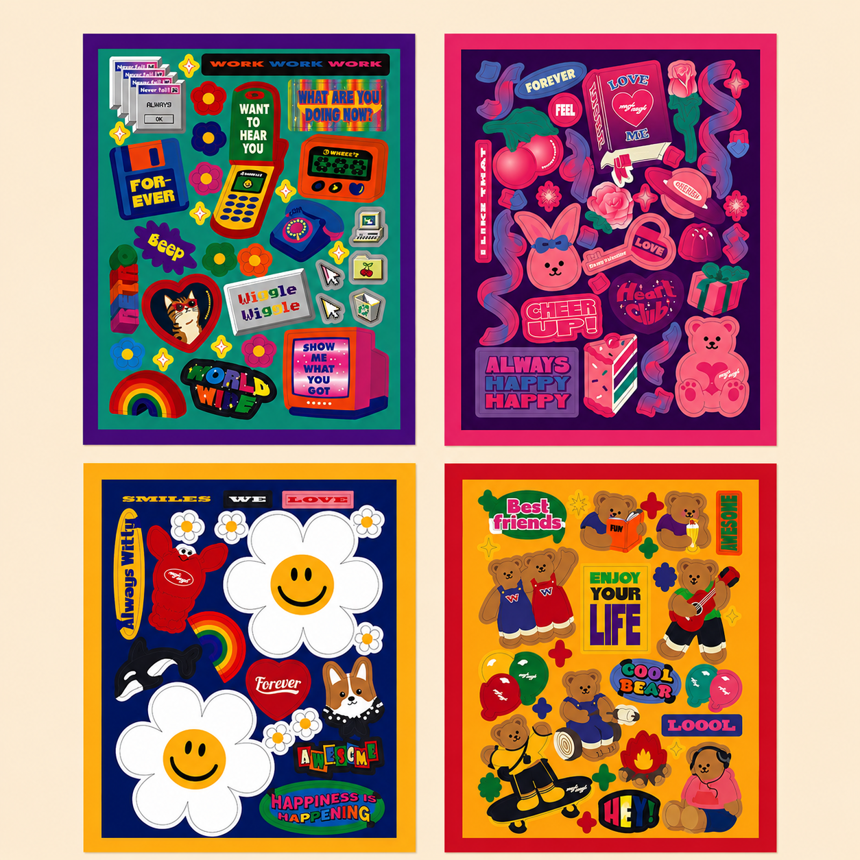 Stickers kawaii rétro et originaux pour journal créatif