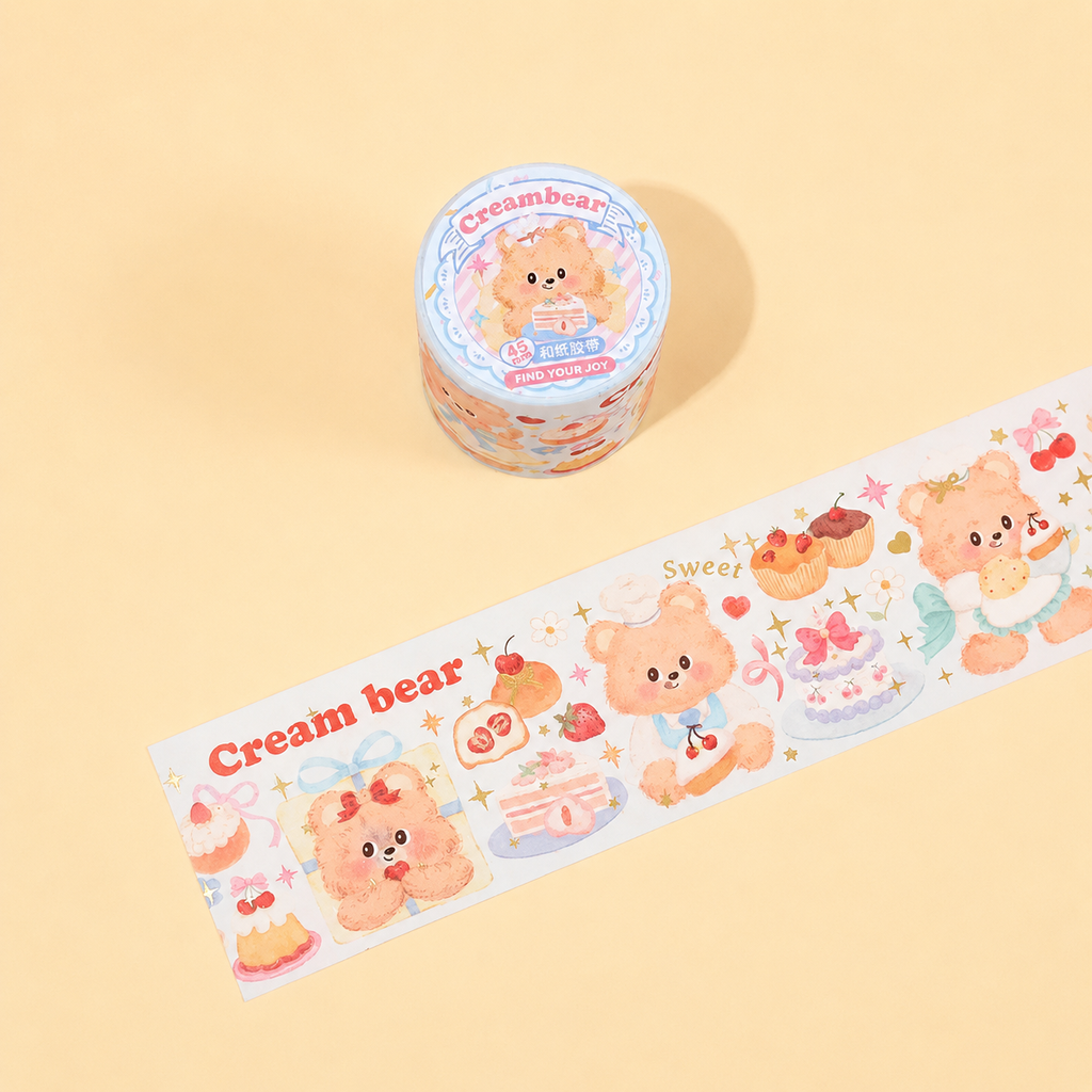 Ruban adhésif décoratif en papier – Motif ours crème