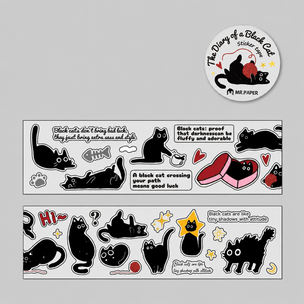 Ruban adhésif décoratif en PVC – Motifs chats et chiens, style cartoon