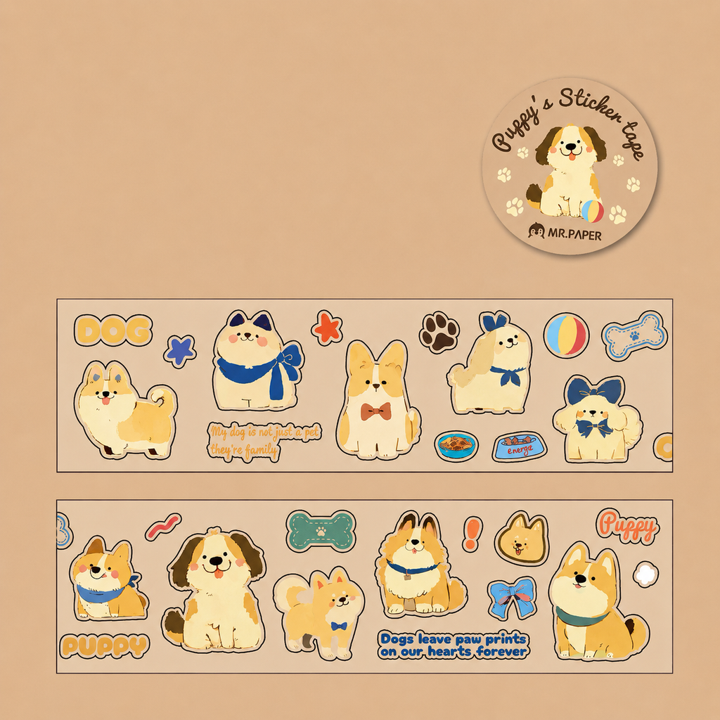 Ruban adhésif décoratif en PVC – Motifs chats et chiens, style cartoon