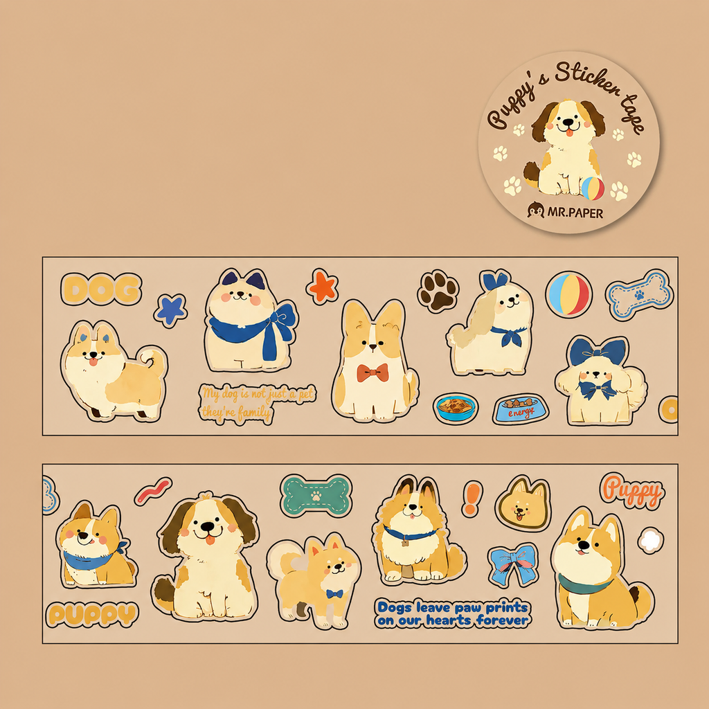 Ruban adhésif décoratif en PVC – Motifs chats et chiens, style cartoon