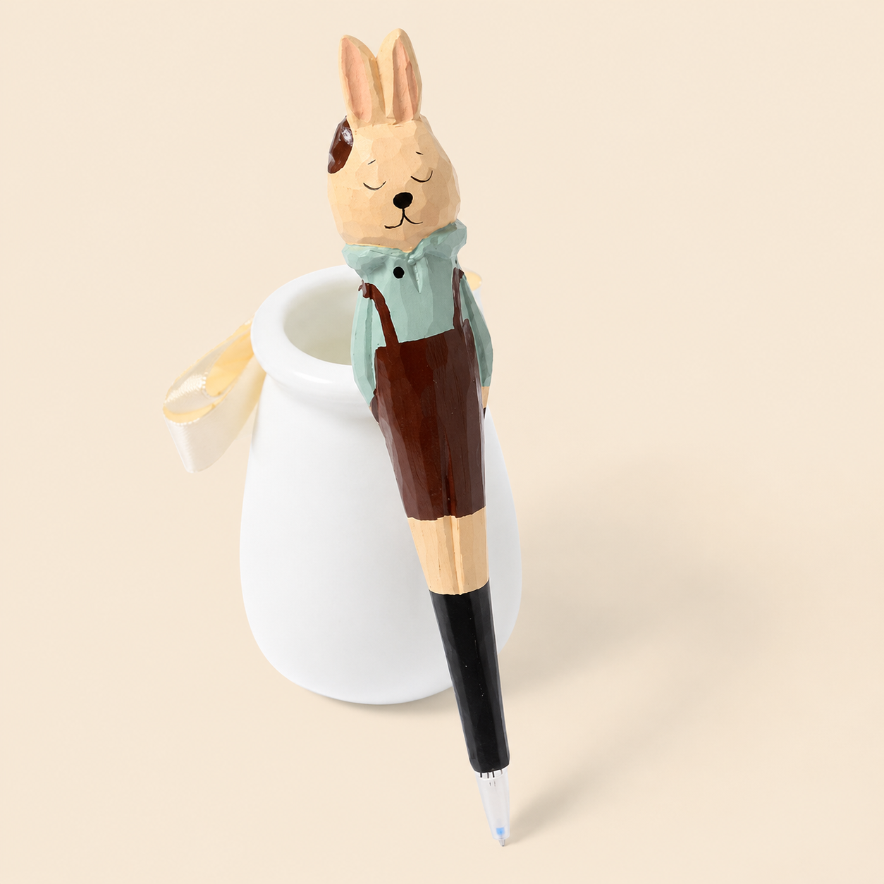 Stylo en bois sculpté à la main – Animaux cartoon mignons