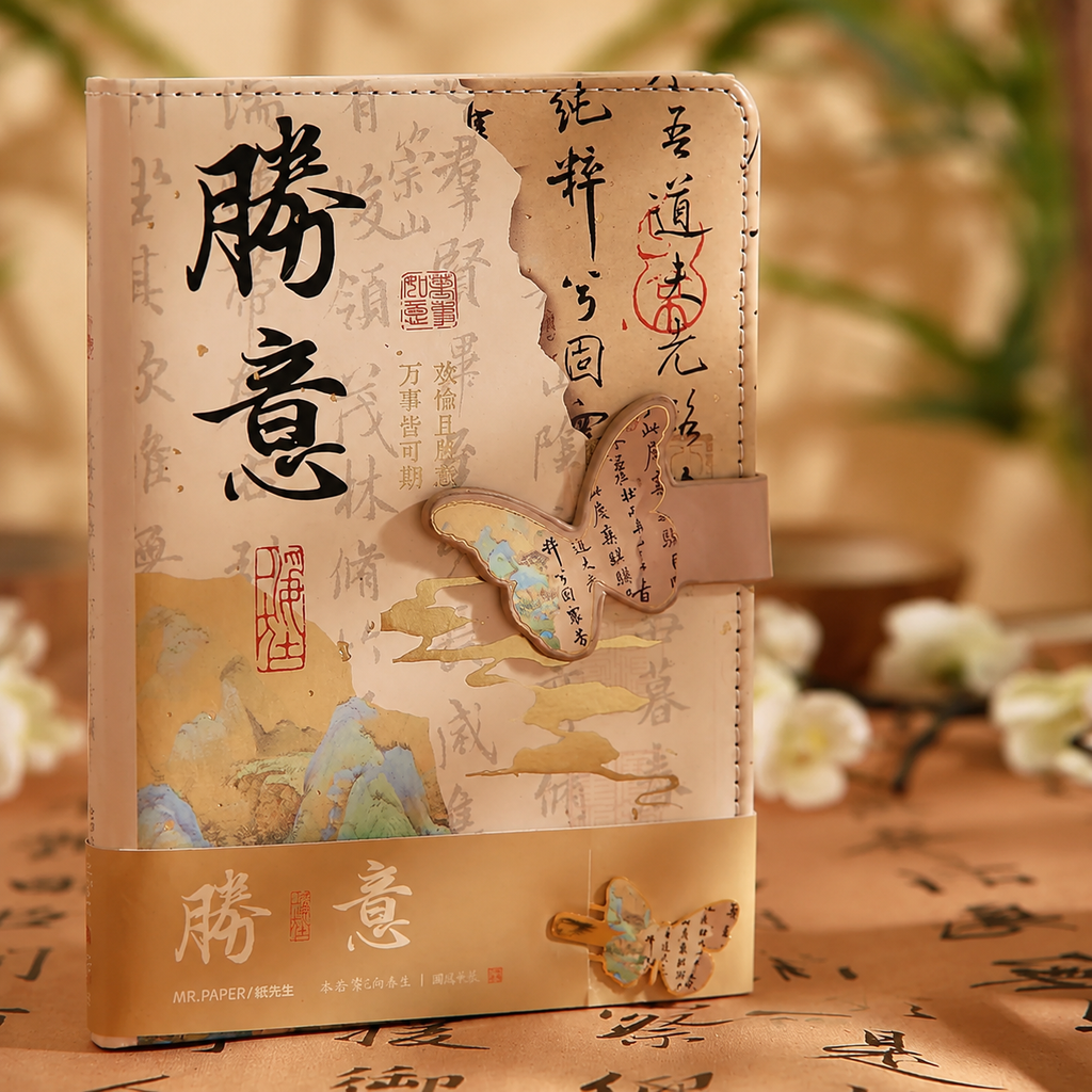 Carnet style chinois – couverture rigide avec fermeture magnétique, 130 × 180 mm