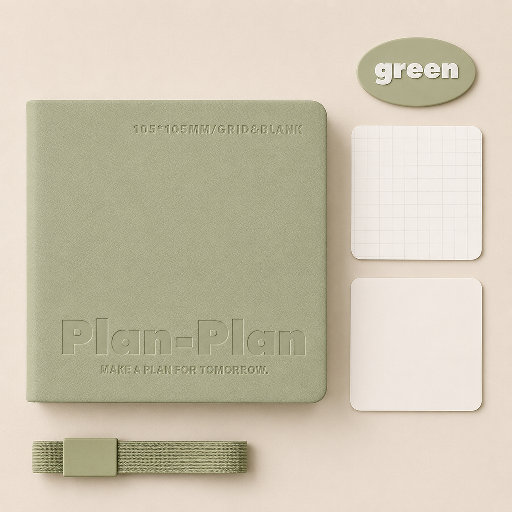 Carnet carré Planwith – Pages vierges et quadrillées, ouverture à plat