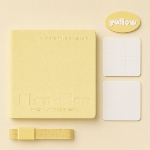 Carnet carré Planwith – Pages vierges et quadrillées, ouverture à plat