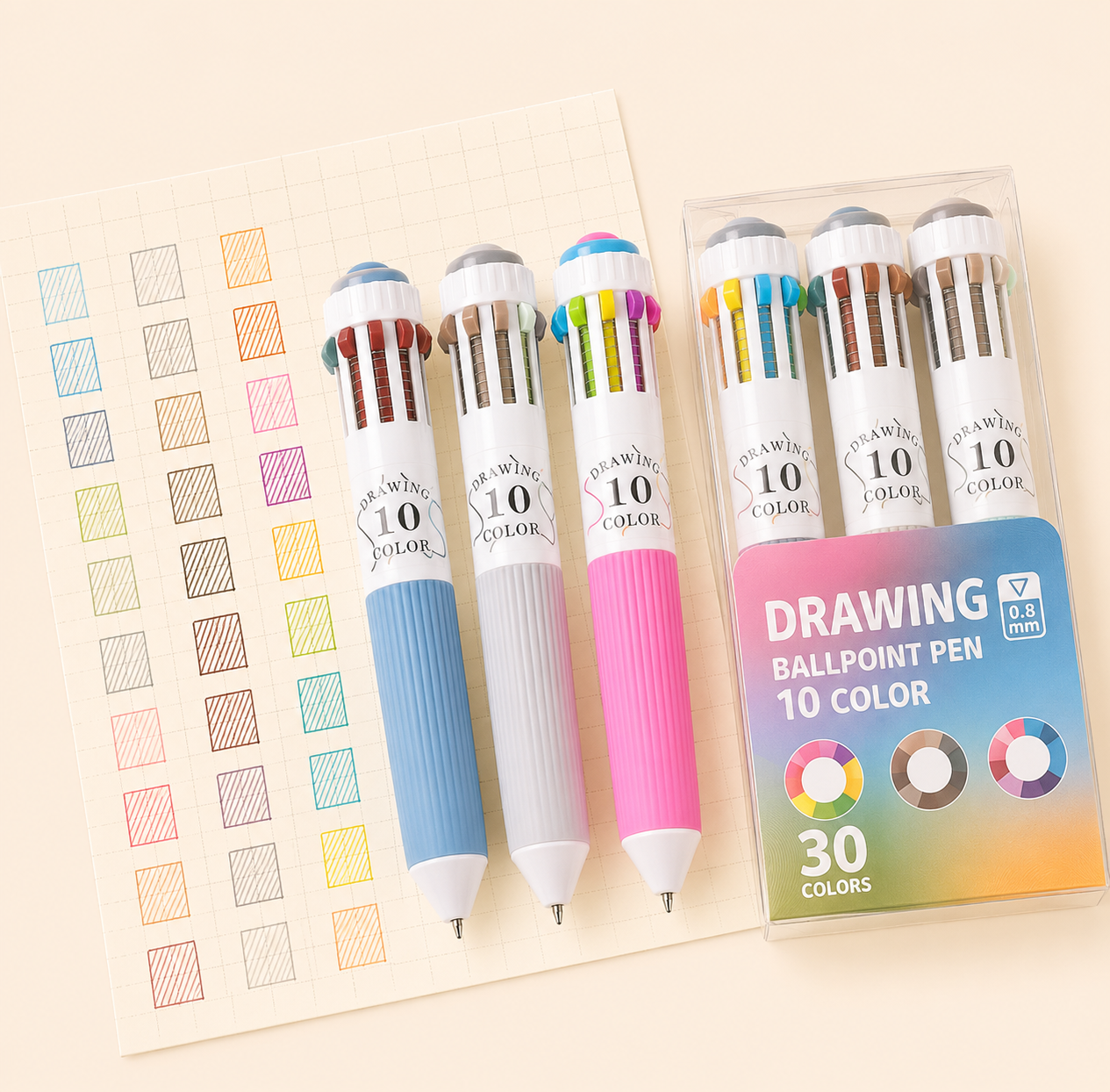 Stylo bille multicolore 10 couleurs en 1 – Pointe 0,8 mm