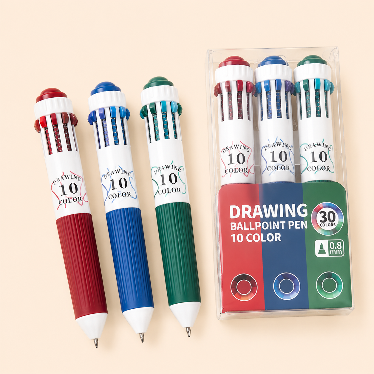 Stylo bille multicolore 10 couleurs en 1 – Pointe 0,8 mm