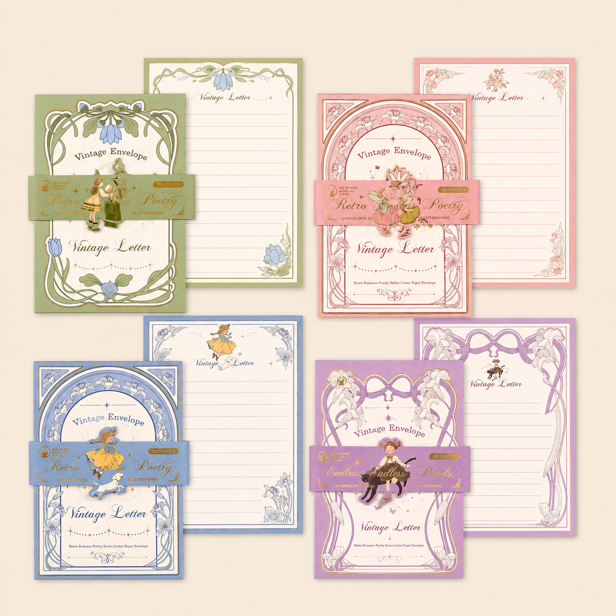 Ensemble d’enveloppes et de papier à lettres – série poétique vintage “poésie sans fin”