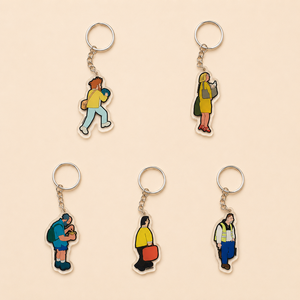 Porte-clés par Papayep – “Le bon moment”, personnage en marche