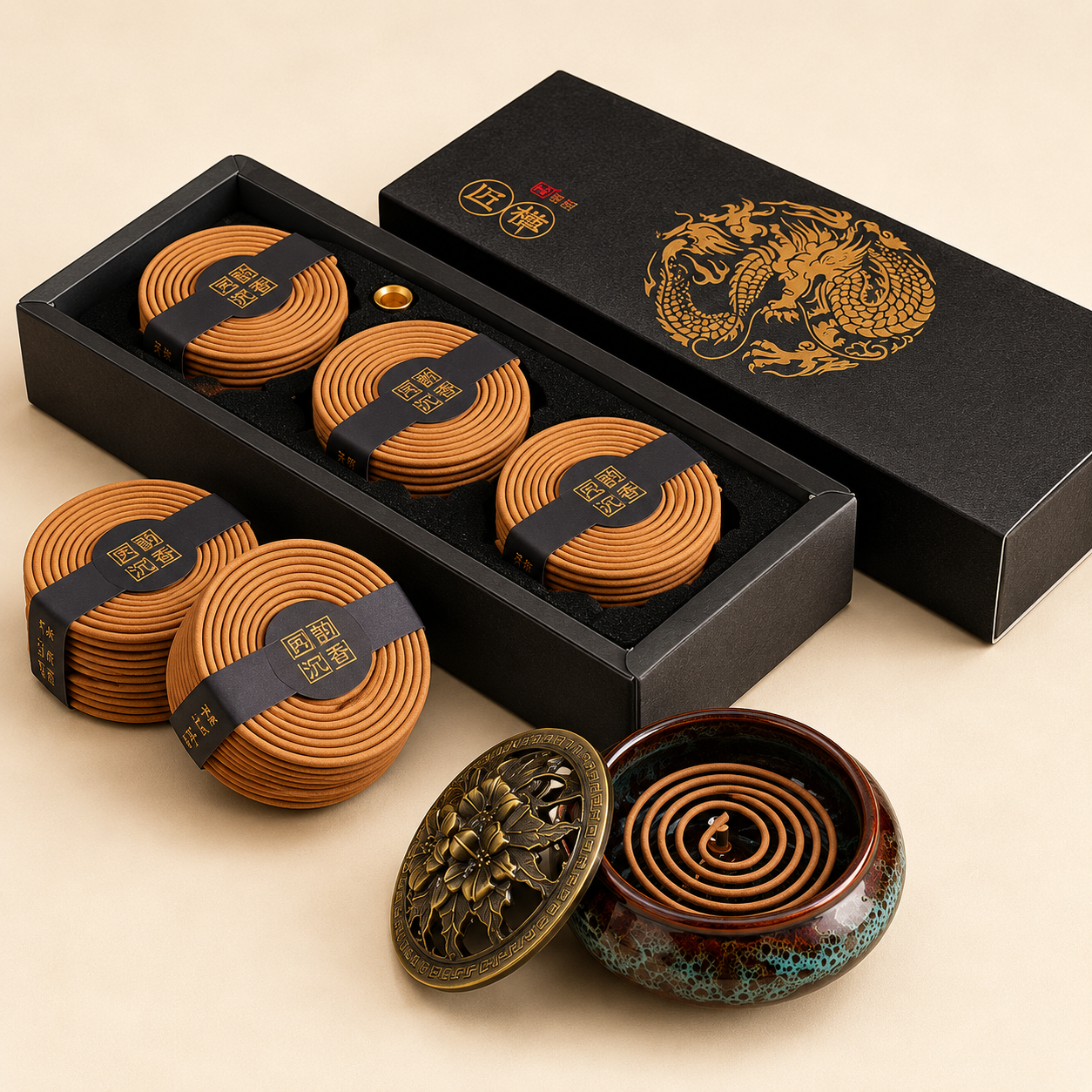 Encens en spirale – bois de santal d’Asie du Sud (santal ancien), parfum d’intérieur pour chambre