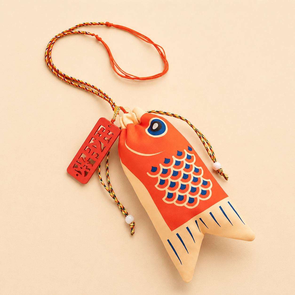 Pendentif porte-bonheur – carpe koï “sécurité et paix”, sachet de charbon parfumé