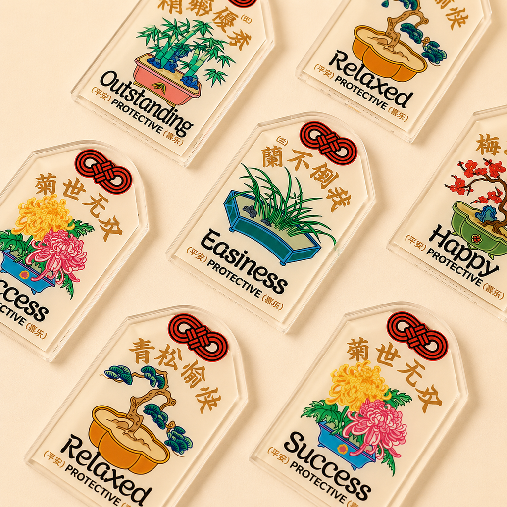 Magnet de réfrigérateur – “Quatre symboles”, prunier, orchidée, bambou, chrysanthème et pin