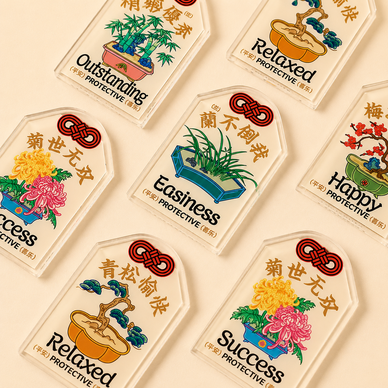 Magnet de réfrigérateur – “Quatre symboles”, prunier, orchidée, bambou, chrysanthème et pin