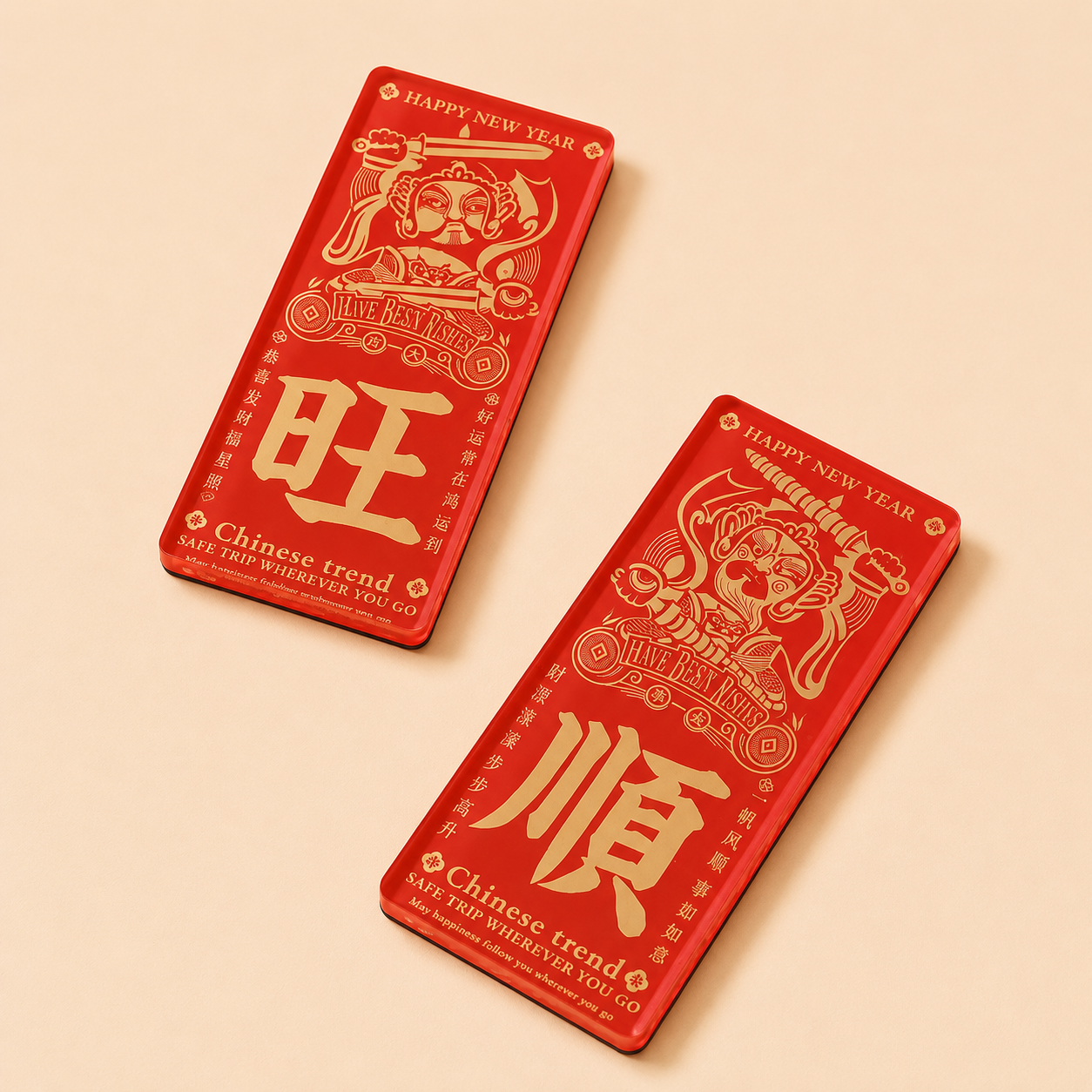 Magnet de réfrigérateur – “Quatre symboles”, prospérité et réussite