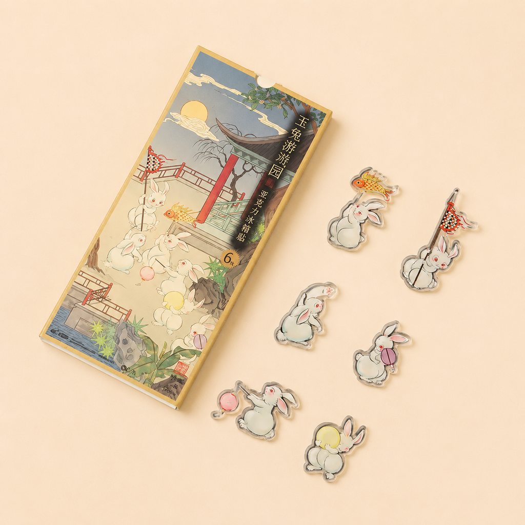 Magnet de réfrigérateur – “Quatre symboles”, jardin ludique du lapin de jade