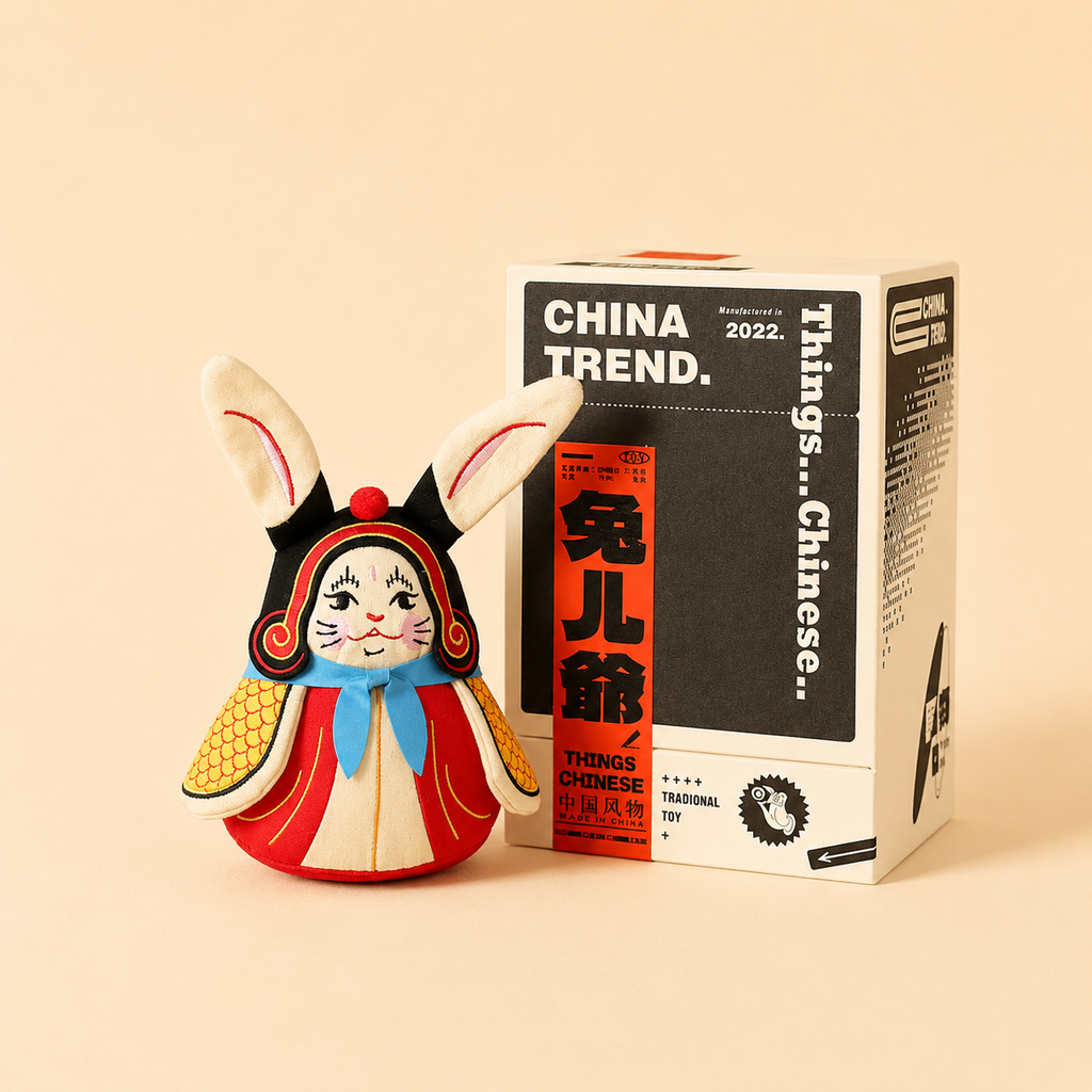 Coffret cadeau de poupées brodées – “Quatre symboles”, poupée traditionnelle “Tu’er Ye” (lapin), création originale
