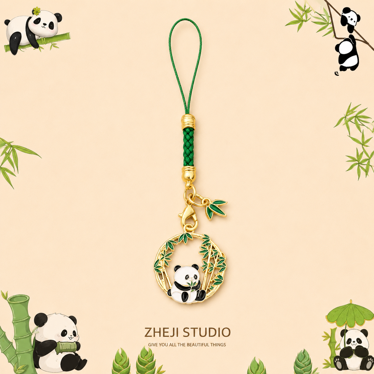 Porte-clés panda bambou tressé