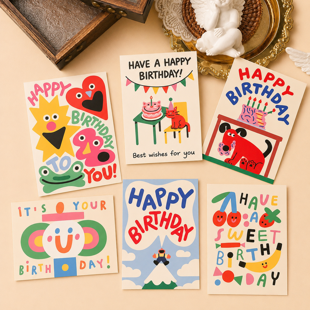 Carte de vœux – anniversaire, style dessin à la main et doodle