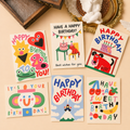 Carte de vœux – anniversaire, style dessin à la main et doodle