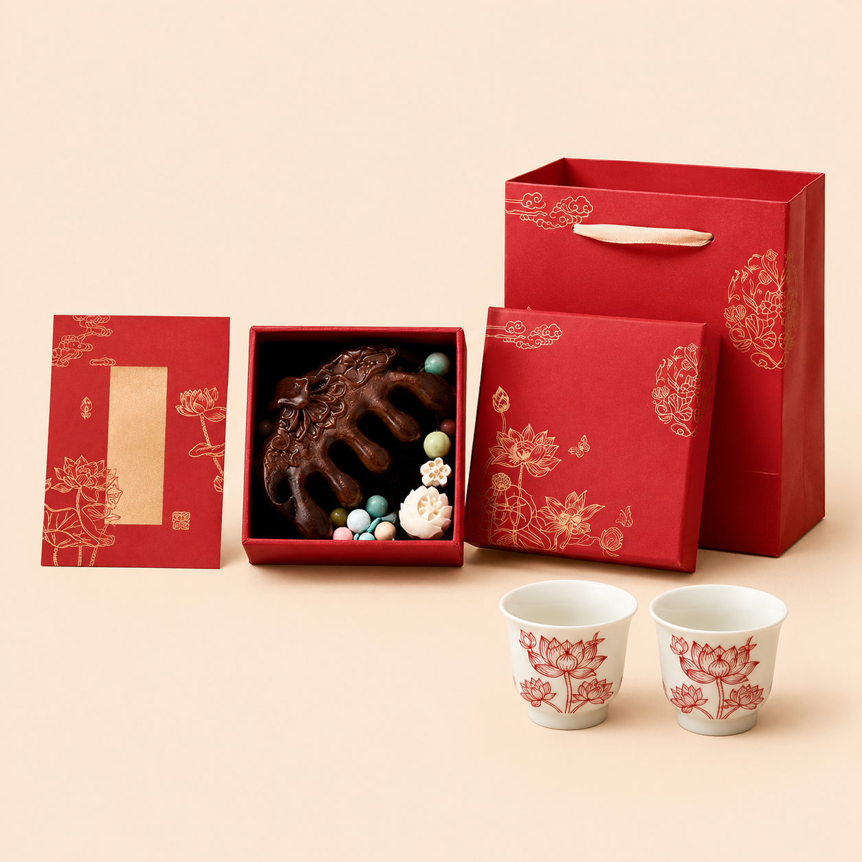 Peigne en bois – coffret cadeau “paix, bonheur et porte-bonheur”