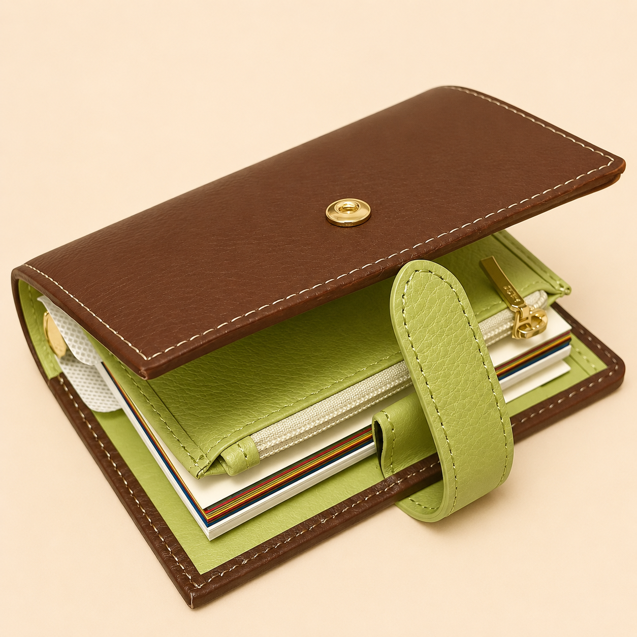 Carnet à anneaux – couverture en cuir avec bouton, style rétro
