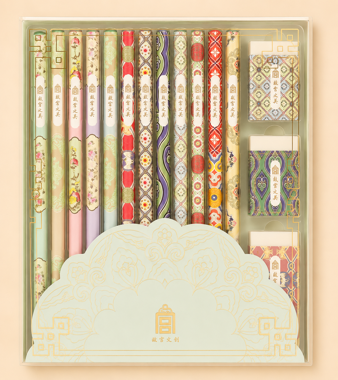 Lot de 12 crayons HB – Architecture de la Cité interdite (motifs peints)