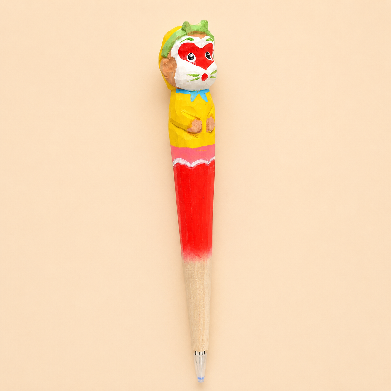 Stylo en bois sculpté à la main – Animaux cartoon mignons