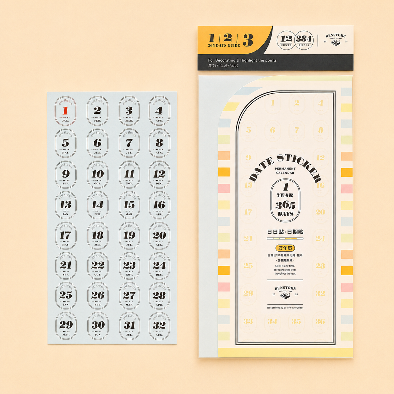 Lot de stickers par BENSTORE – Collection quotidienne, calendrier perpétuel vintage