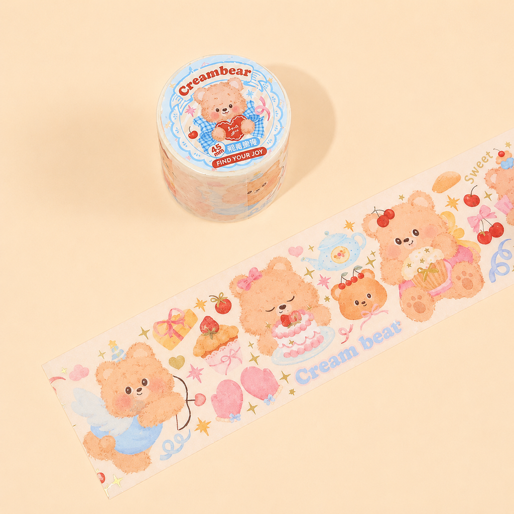 Ruban adhésif décoratif en papier – Motif ours crème