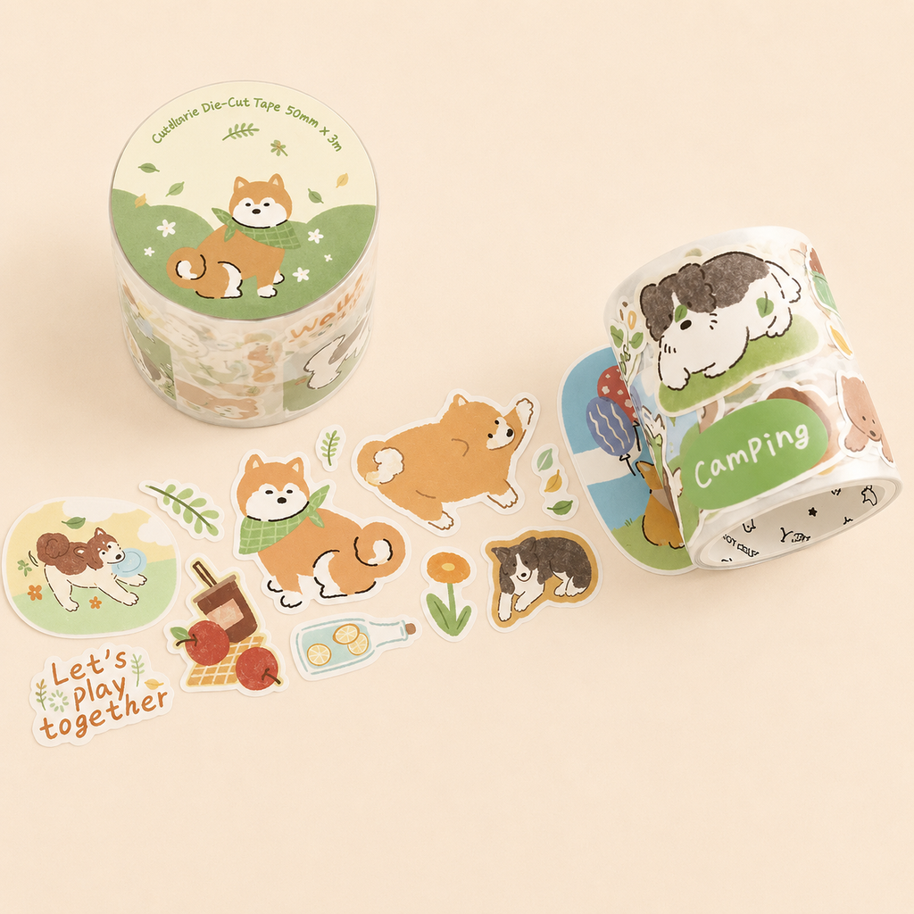 Ruban adhésif décoratif en PVC – Motifs chats et chiens, style cartoon