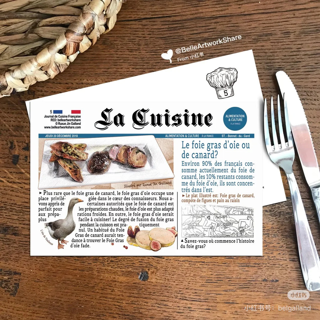 Carte postale par Belle Artwork - Journal des gourmandises françaises (1 pièce)