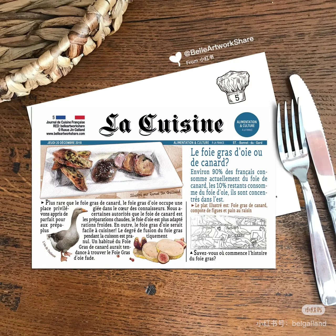 Carte postale par Belle Artwork - Journal des gourmandises françaises (1 pièce)