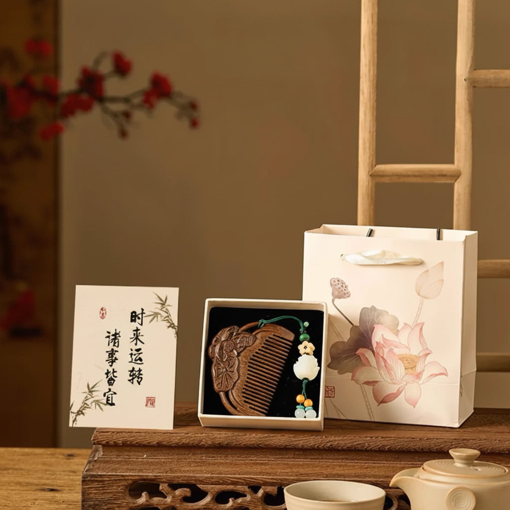 Brosses à cheveux en bois – coffret style traditionnel chinois