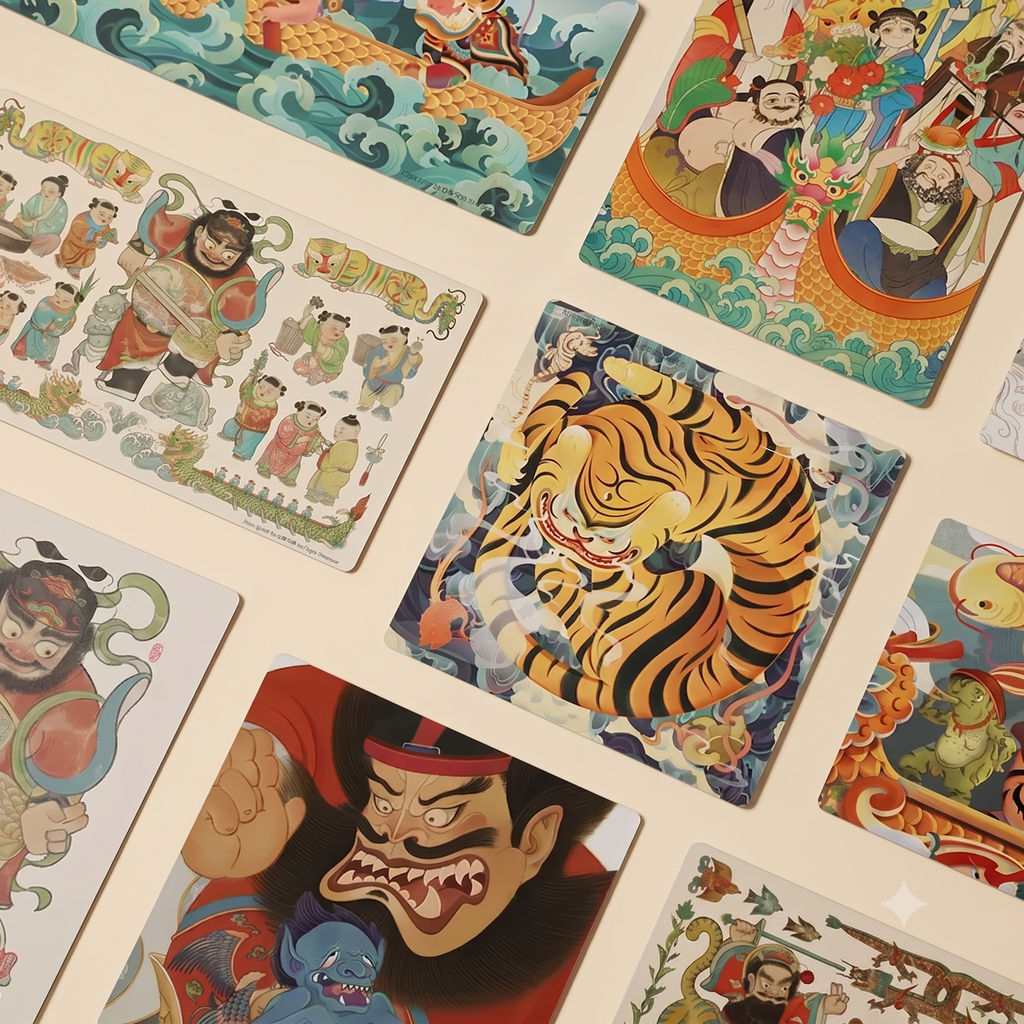 Carte postale illustrée par Si Xiang Feng Wu - Motifs folkloriques originaux (1 pièce)
