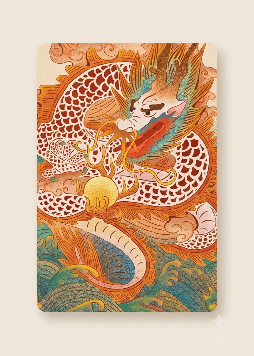 Carte postale illustrée par Belle Artwork - Dragon chinois original  (1 pièce)