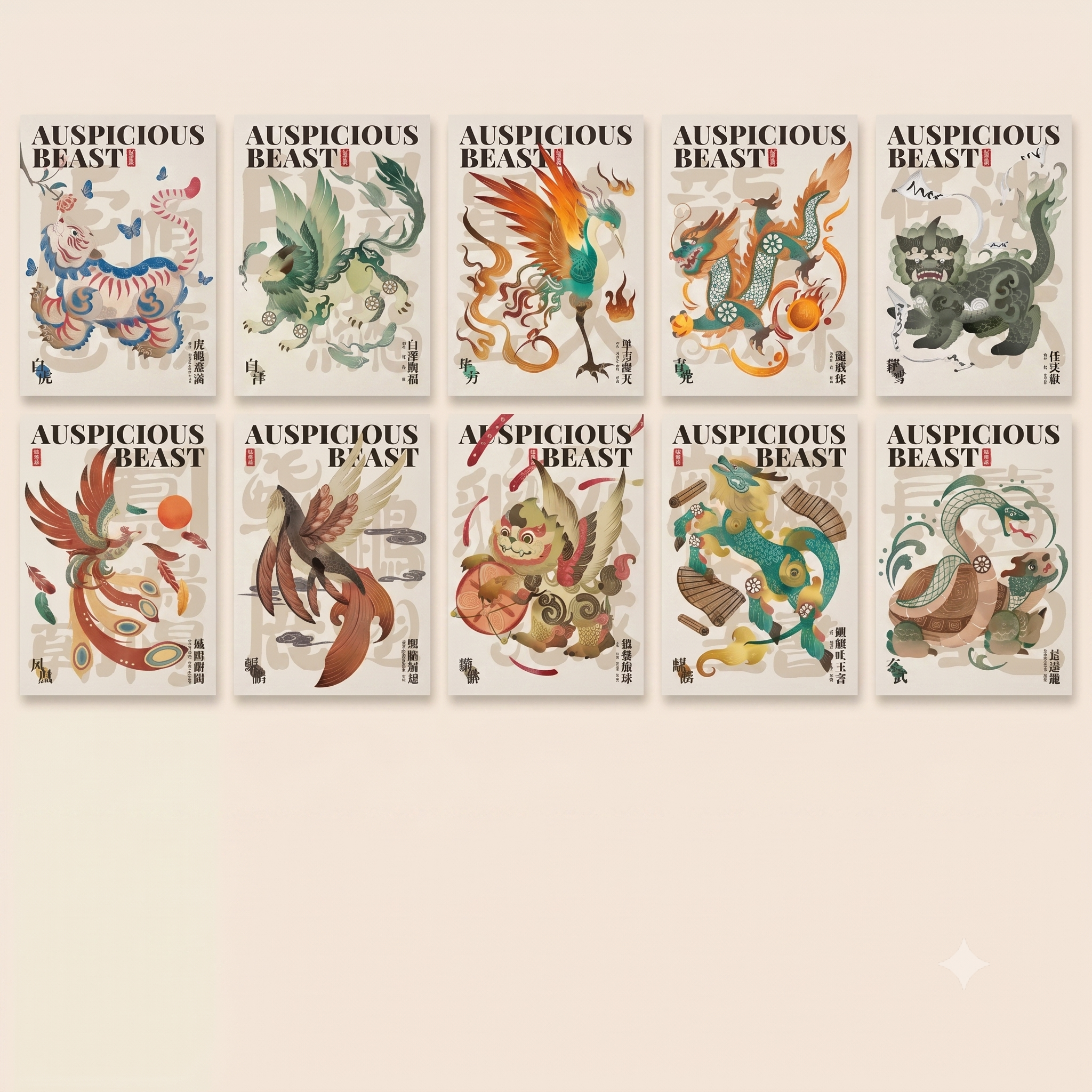 Carte postale des Dix Bêtes Auspicieuses du Shanhaijing