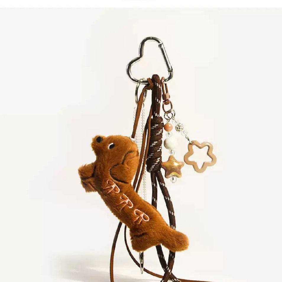 Pendentif pour sac – teckel mignon avec nœud papillon marron foncé