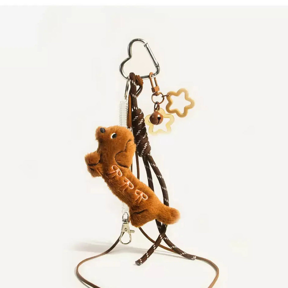 Pendentif pour sac – teckel mignon avec nœud papillon marron foncé