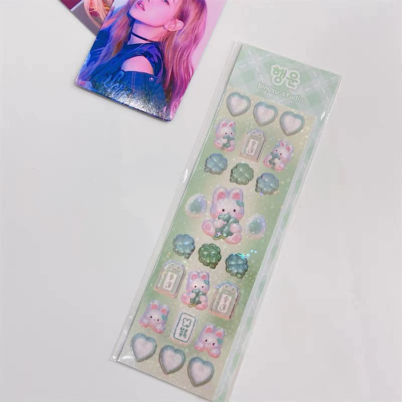 Lot de stickers – Petits animaux mignons style dopamine, effet holographique